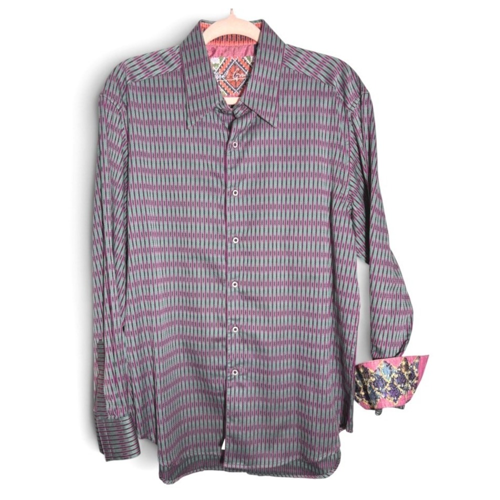 Robert Graham Multi Print w Flip Cuffs and embroidery sz LG